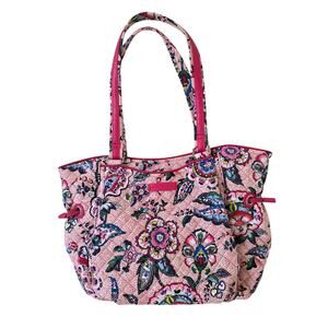 Vera Bradley Pink Floral Quilted Tote Bag Womens Shoulder Purse Canvas Leather